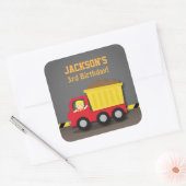 Sticker Carré Red Dump Truck Boy Construction fête d'anniversair (Enveloppe)