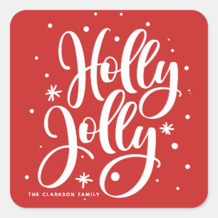 Sticker Carré Red Festive Holly Jolly Hand Lettré à la main