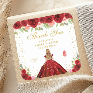 Sticker Carré Red Floral Blonde Hair Princess Sweet sixteen