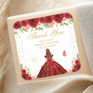 Sticker Carré Red Floral Brown cheveux princesse Sweet sixteen