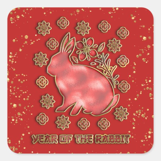Sticker Carré Red Gold 2023 Rabbit Lunaire Chinois Nouvel An (Devant)
