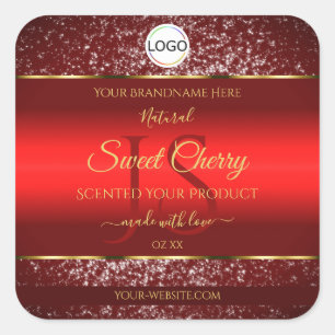 Sticker Carré Red Gold Logo Initiales Parties scintillant Étoile