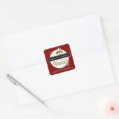 Sticker Carré Red Gold Modern Script Honey avec abeille à miel (Enveloppe)