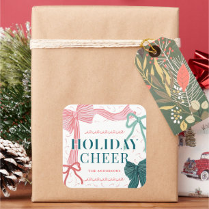 Sticker Carré Red & Green Bows Holiday Joyeux Noël