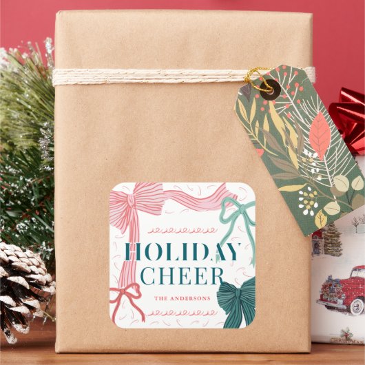 Sticker Carré Red & Green Bows Holiday Joyeux Noël (vacances)