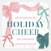 Sticker Carré Red & Green Bows Holiday Joyeux Noël (Devant)