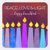 Sticker Carré Red Hanoukka Peace Love Light Blue Boho Candles (Devant)