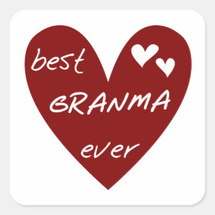 Sticker Carré Red Heart Best Granma Ever T-shirts et cadeaux