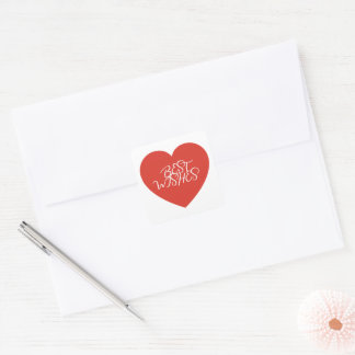 Sticker Carré Red Heart Best Wishes Modern Minimalist.