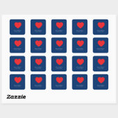 Sticker Carré Red Heart Blue Modern Minimalist Wedding (Feuille)