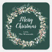 Sticker Carré Red Holly Wreath Joyeux Noël (Devant)