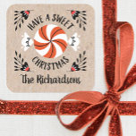 Sticker Carré Red Kraft Christmas Pepperment Candy Tags cadeaux<br><div class="desc">Un joli Sticker de Noël personnalisé avec les mots Avoir un doux Noël et un bonbon de menthe poivrée. Idéal pour mettre sur vos gâteaux,  cadeaux,  cartes de Noël,  et plus encore. Conçu pour vous par Blackberry Boulevard.</div>
