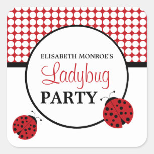Sticker Carré Red Ladybug, fête d'anniversaire des enfants