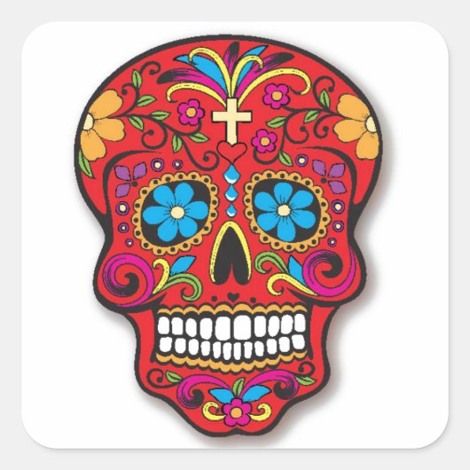 Sticker Carré Red Mexican Sugar Skull Day of the Dead (Devant)