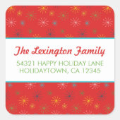 Sticker Carré Red Mid Century Modern Atomic Holiday Adresse (Devant)