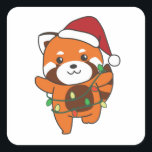 Sticker Carré Red Panda Christmas Animaux d'hiver Red Pandas Squ<br><div class="desc">Les Panda rouges et les Christmas,  les fairy lights. Funny animals with toxits and snow for the holidays. A sweet Christmas greeting. Red pandas are cute animals and perfect for Christmas.</div>