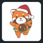 Sticker Carré Red Panda Christmas Animaux d'hiver Red Pandas Squ<br><div class="desc">Les Panda rouges et les Christmas,  les fairy lights. Funny animals with toxits and snow for the holidays. A sweet Christmas greeting. Red pandas are cute animals and perfect for Christmas.</div>