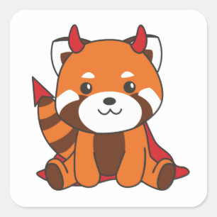 Sticker Carré Red Panda Halloween Cute Devil Costume sorcier Squ