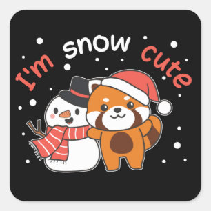 Sticker Carré Red Panda Je suis Snow mignon Snowman Pun de neige