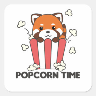 Sticker Carré Red Panda Popcorn Time Funny Pun