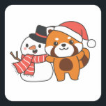 Sticker Carré Red Panda With Snowman In Winter For Christmas<br><div class="desc">Red panda with snowman en hiver pour Christmas - a snowman for winter and Christmas. A winter greeting in the cold season for the holidays. Christmas red panda with snowman.</div>