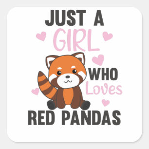 Sticker Carré Red Pandas Girl Love Red Panda Kawaii Cute Animaux