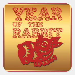 Sticker Carré Red Papercut Floral Rabbit Année Zodiac Carré S