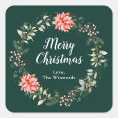 Sticker Carré Red Poinsettia Wreath Joyeux Noël (Devant)