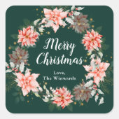 Sticker Carré Red Poinsettia Wreath Joyeux Noël (Devant)