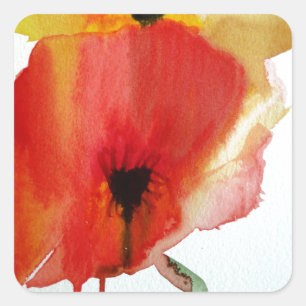 Sticker Carré Red Poppies aquarelle art floral moderne