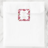 Sticker Carré Red Poppies Élégant Mariage Monogram Merci (Sac)