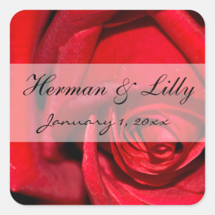 Sticker Carré Red Rose Close Up Personalized Wedding
