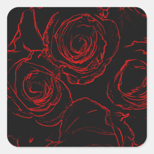 Sticker Carré Red Roses Arrière - plan noir