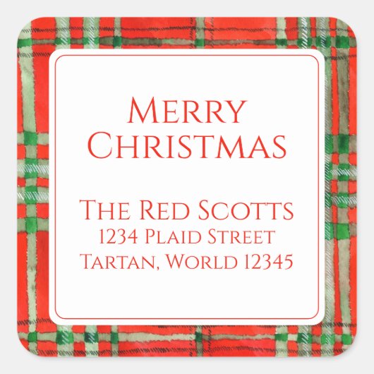 Sticker Carré RED SCOTT TARTAN Petits Carrés d'adresse sceaux (Devant)