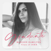 Sticker Carré Red Stylish Script Photo Graduation (Devant)