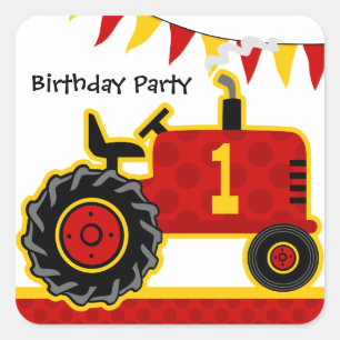 Sticker Carré Red Tractor 1er anniversaire