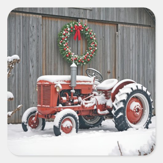 Sticker Carré Red Tractor With Christmas Wreath (Devant)