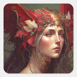 Sticker Carré Red Valkyrie Femme Imaginaire Art