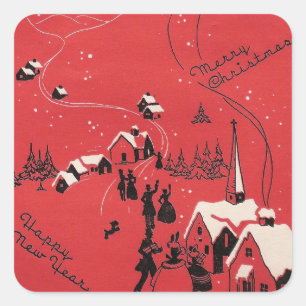 Sticker Carré Red Vintage Joyeux Noël Joyeux Nouvel An