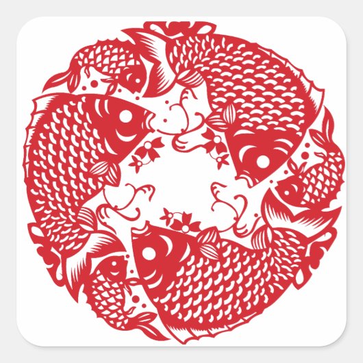 Sticker Carré Red Whirling Koi Carp Fish Group Sq Classique (Devant)