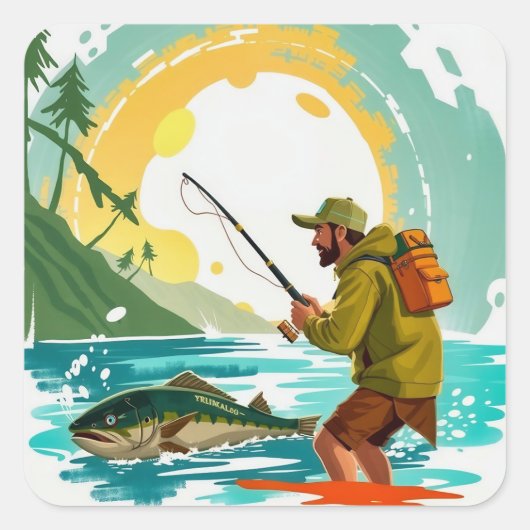 Sticker Carré Reeling in Adventure : A Day Fishing Bliss (Devant)