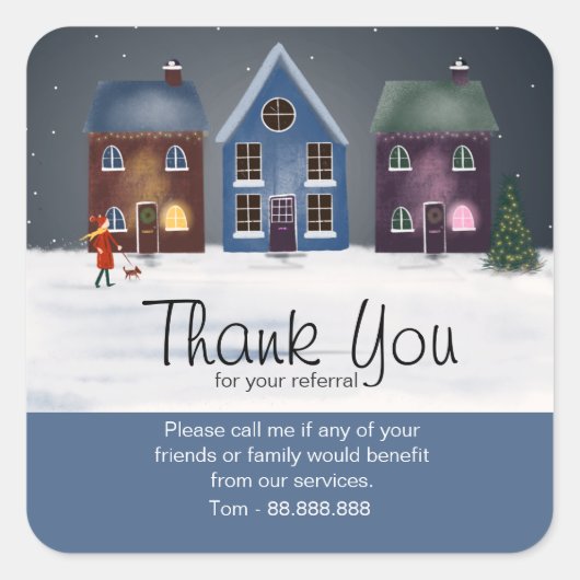 Sticker Carré Référence Merci immobilier rangée de maisons (Devant)