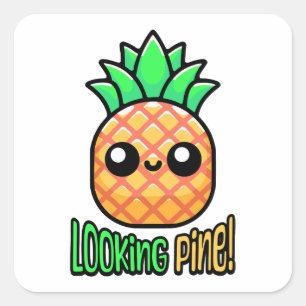 Sticker Carré Regarde Pine ! Pun à ananas mignon