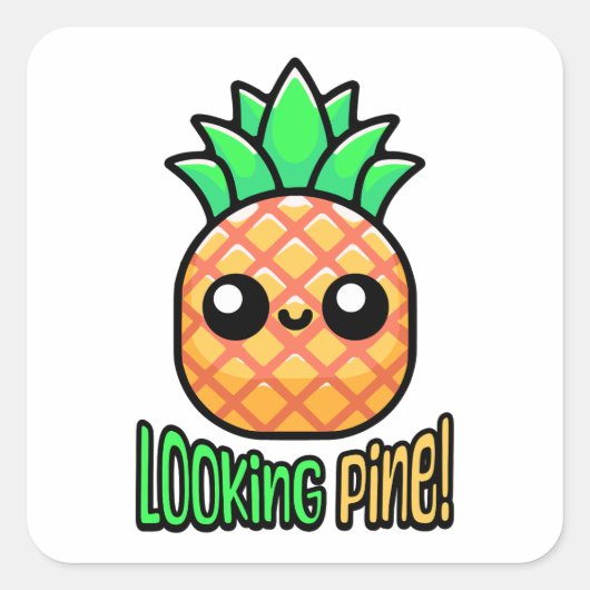 Sticker Carré Regarde Pine ! Pun à ananas mignon (Devant)