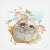 Sticker Carré REGARDER B4 U LEAP hibou de l'aquarelle (Devant)