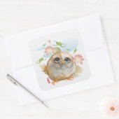 Sticker Carré REGARDER B4 U LEAP hibou de l'aquarelle (Enveloppe)