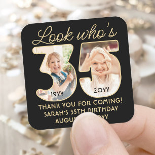 Sticker Carré Regardez qui a 35 ans Fête d'anniversaire noire et