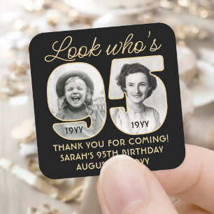 Sticker Carré Regardez qui a 95 ans Fête d'anniversaire noir et