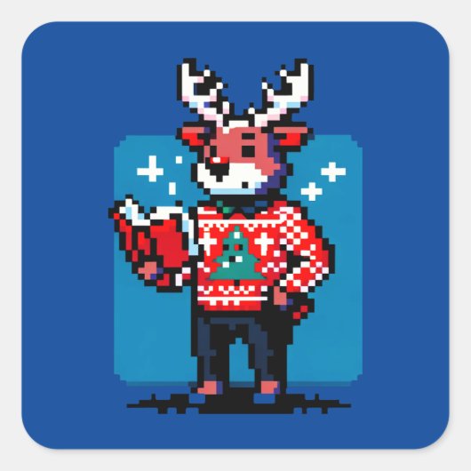 Sticker Carré Réindeer - Cosy Pixel Art Design de Noël (Devant)