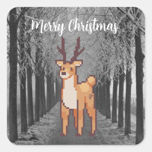 Sticker Carré Reindeer pixels, Pixel Art, Merry Christmas